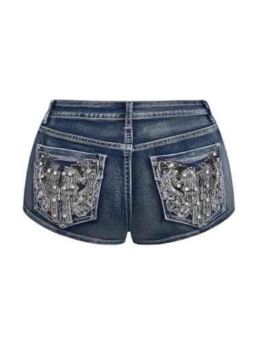 SOLY HUX Women's Y2k Sparkly Jeans Skinny Mini Denim Shorts Music Festival Rave Outfits Blue Graphic Medium