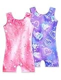 Nokecina Girls Gymnastics Leotards 2 Pack Size 4t 5t Purple Hearts Unitards Bodysuits Pink Stars Sparkly Biketard