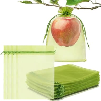 100 Pcs Fruit Protection Bags, 6x9 Inch Breathable Fruit Netting Bags for Fruit Trees, Lightweight Green Mesh Bags with Drawstring for Apple, Peach, Guava and Fig