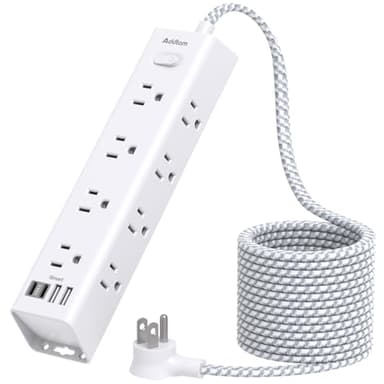 Surge Protector Power Strip - 10 FT Extension Cord, Power Strip with 12 Widely AC Outlet 4 USB, Flat Plug Wall Mount Overload Protection, 1050J, Desk Charging Station for Home Office, ETL Listed,White