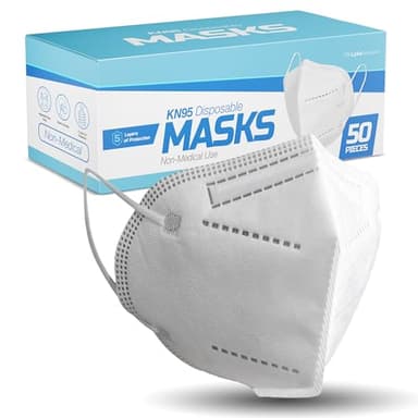 50 Pack White KN95 Face Masks for Adults and Kids - Kn95 Facemask Disposable - 5 Layer Breathable Face Mask for Dust Protection - Comfortable Elastic Ear Loop - Men & Women Every Day Non Medical Use