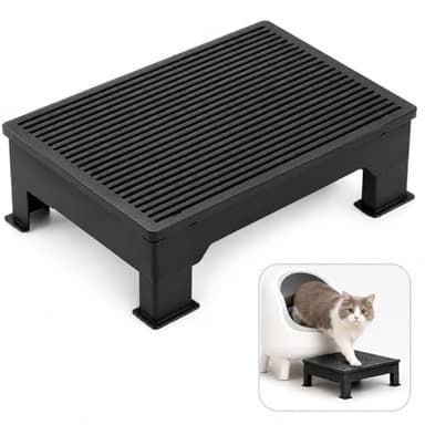 Large Cat Litter Box Step Platform for Automatic Litter Boxes, 16.5" x 12.6" Wide Step Surface, Stable Non-Slip Cat Step, Double-Layer Litter Trapper, Adjustable 3.5" & 6" for Senior Cats & Kittens