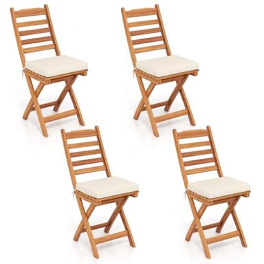 HAPPYGRILL Folding Patio Chairs Set Acacia Wood Outdoor Dining Chairs with Slatted Backrests and Soft Seat Cushions for Porch, Backyard and Garden, 400 LBS Weight Capacity (4,Back Style A)