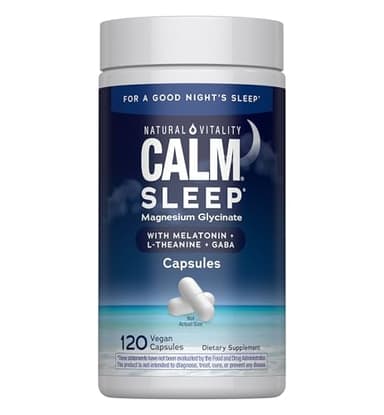 Natural Vitality Calm Sleep Capsules | Magnesium with Melatonin, L-Theanine & GABA Supplement | for a Good Night's Sleep | Non-GMO, Gluten Free & Vegan | 120 Count