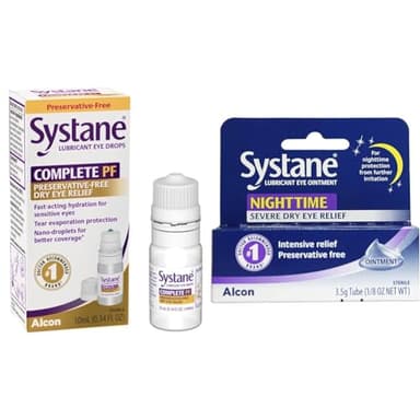 Systane Complete PF Multi-Dose Preservative Free Dry Eye Drops 10ml & Nighttime Lubricant Eye Ointment 3.5g Tube