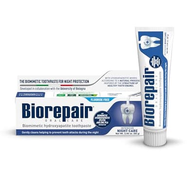 BIOREPAIR Intensive Night Care - Hydroxyapatite Toothpaste with Xylitol & Zinc PCA, Fluoride Free Toothpaste, Helps Maintain Hygiene & Reduce Plaque Build-Up at Night, Oral Care 3.46Oz Made in Italy