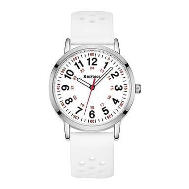 RioFoior Nurse Watches for Nurse,Nursing Student,Medical Professionals,Doctors,with Variety Colors,Second Hand and 24 Hour,Soft Breathable White Silicone Band.Easy to Read Waterproof Watch.