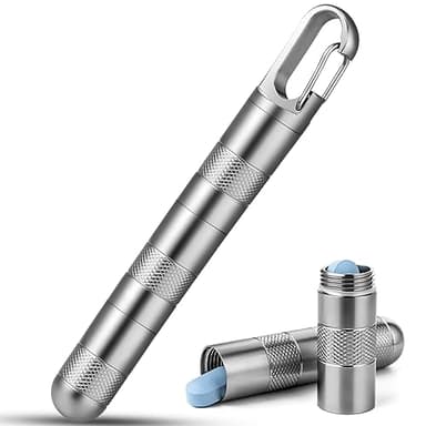 TISUR Small Titanium Pill Case,Keychain Pill Holder, Portable Pill Box Container,Travel Pill Organizer Waterproof Metal Pill Fob Bottle,Removable Compartment (Gray Titanium Large -3.26 inch)