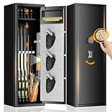 10-15 Gun Safes for Home - Unassembled with Fingerprint Password and Alarm, Gun Cabinets with 3 Pistol Bags, Quick Access Safes with Removable Shelf for Shotguns