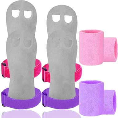 Amrta Gymnastics Grips Wristbands Sets for Girls Youth Kids 2 Pair Palm Protection Equipment with Wrist Support, Gymnastic Bar Grip Gloves Set Weightlifting Sports Workout (Purple-Pink, M)