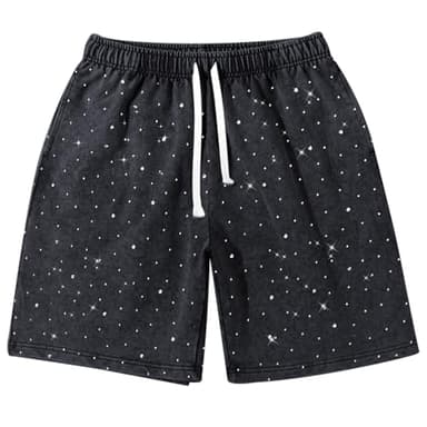 Oiiaayy Men's Glitter Rhinestone Shorts Y2k Sparkly Vintage Acid Wash Cotton Drawstring Steetwear Loose Shorts with Pockets(Black,L)