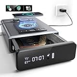 Grimtron Biometric Gun Safe for Handgun, Smart Clock Safe with 2-in-1 Watch & Phone Wireless Charging, Bedside Pistol Safe with Backlit Keypad, Nightstand Handgun Safe with LED Light