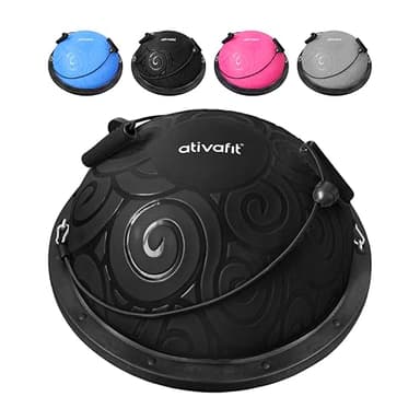 ATIVAFIT HALF BALL BALANCE TRAINER Inflatable Yoga‑Stability Ball for Core Strength & Home Workouts with Resistance Bands, Pump & Anti‑Slip Base (Supports up to 660 lbs)
