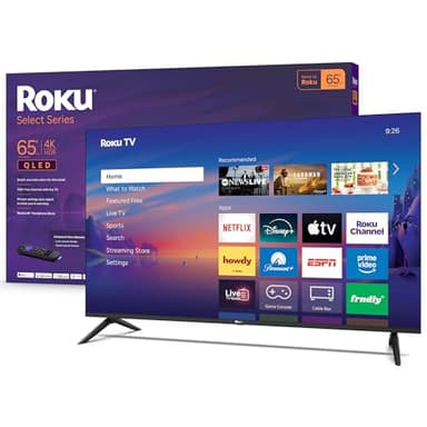 Roku Smart TV 2026 – 65-Inch Select Series, 4K QLED TV – Roku TV with Voice Remote – Flat Screen QLED Television with Wi-Fi for Streaming Live Local News, Sports, & Movies – Bluetooth Headphone Mode