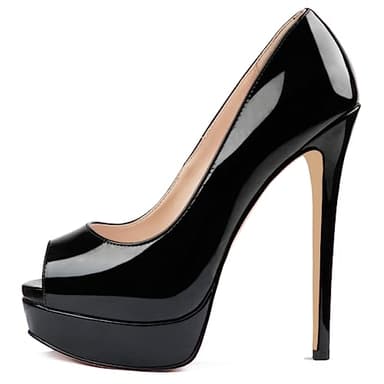 MERUMOTE Women's Platform Stiletto Heels Shoes Peep Toe Pumps 6 inch Heels for Dress Wedding Party Black 9US