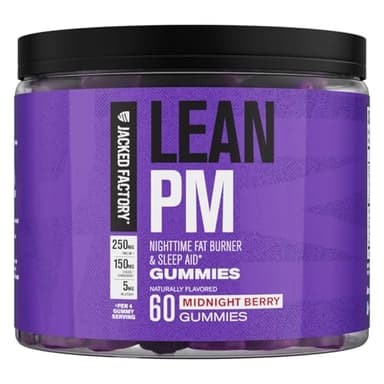 Jacked Factory Lean PM Weight Loss Gummies - Night Time Fat Burner & Appetite Suppressant Sleep Supplement with Melatonin & Ashwagandha - 60 Metabolism Gummies, Midnight Berry