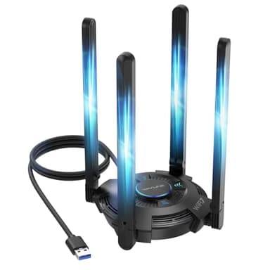 USB WiFi Adapter for Desktop PC, WAVLINK Tri-Band BE6500 WiFi 7 Adapter with 2.4GHz/5GHz/6GHz, 4x5dBi High Gain Antennas, Multicolor Status LED, WPA3, MLO, OFDMA, 4K-QAM, Supports Windows 11/10 Only