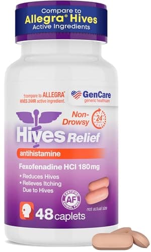 GenCare 24hr Hives Relief Allergy Medicine for Adults & Kids 12+ – Fexofenadine 180mg 24 Hour Non Drowsy Antihistamine Formula – Nondrowsy Allergy Relief Tablets – Generic for Allegra Hives (48 Count)