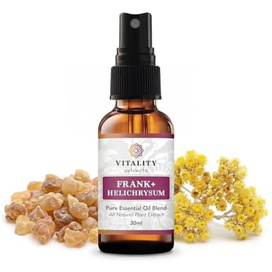 Vitality Extracts Frank+ Helichrysum Essential Oil Blend - 30ml Spray Bottle, Frankincense Boswellia Seratta, Aromatherapy, Soft Skin, Relief from Daily Aches & Soreness, Natural