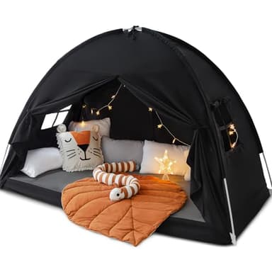 Sherilyn Twin Size Bed Canopy Toddler, Kids Bed Tents Indoor Dream Tent on Bunk Bed Privacy Space Blackout Sleeping Tents Portable Drafty Floor Playhouse for Boys Girl Birthday, House Gift, Black