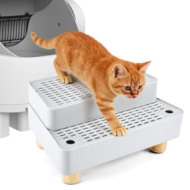 Adjustable Litter Box Ramp, Cat Ramp for Litter Box, 2 Steps, Light Grey