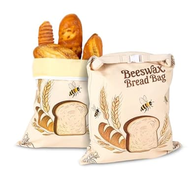 Nedsewor 2 Pack Reusable Beeswax Bread Bags for Sourdough, 17inx13in Bread Bags for Homemade Bread, XL Natural Beewax Lined Bread Bag, Freezer Friendly Freshness Preservation for Food Storage