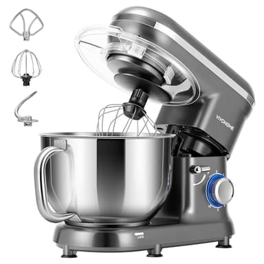 VIVOHOME Stand Mixer, 660W 10 Speed 6 Quart Tilt-Head Kitchen Electric Food Mixer with Beater, Dough Hook, Wire Whip and Egg Separator, Gray