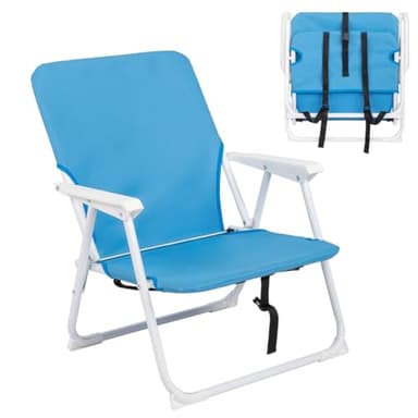 Pinikuyiro Folding Beach Chair, Lightweight and Portable Foldable Outdoor Camping Chair with Carry Strap for Adults Camping Festival Sand, Supports 220 lbs (Blue)
