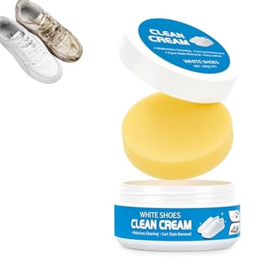 2pcs White Shoe Cleaning Cream, Multipurpose No-Wash Solid Paste with Sponge, Multi-Functional Cleaning & Stain Removal Cream, White Shoes Cleaner