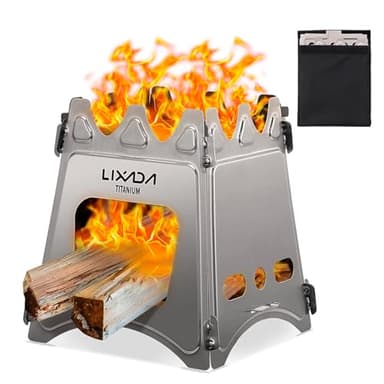 Lixada Titanium Wood Stove Ultralight Backpacking Stove Portable Folding Camping Stove Compact Durable Wood Burning Stove for Outdoor Cooking Hiking Camping Picnic BBQ and Bushcraft Survival