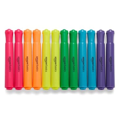 Amazon Basics Tank Style Highlighters, Chisel Tip, Bible Highlighter, Office and School Supplies, 12 Pack, Assorted Colors