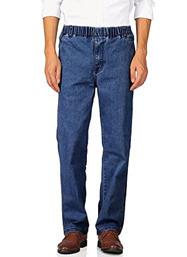 Soojun Mens Casual Loose Fit Elastic Waist Jeans Denim Pants, Indigo, 38W x 28L
