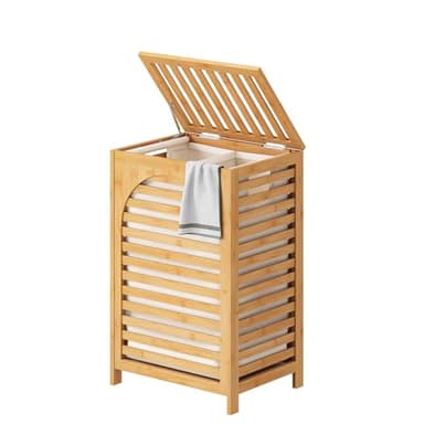 FILWH Laundry Hamper with Lid (16.9 * 13 * 26.5inches) Large Bamboo Laundry Bin Basket 85L Clothes Hamper with 1 Removable Bag Storage baskets for Bathroom(Natural)