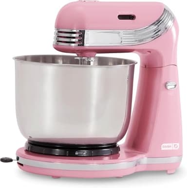 Dashh Stand Mixer 6 Speed Stand Mixer with 3 Quart Stainless Steel Mixing Bowl- Pink