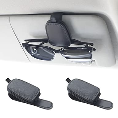 Yuoyar Sunglass Holder for Car, Magnetic Leather Sunglasses Holder and Ticket Card Clip, Car Visor Accessories, 2 Packs (Black)
