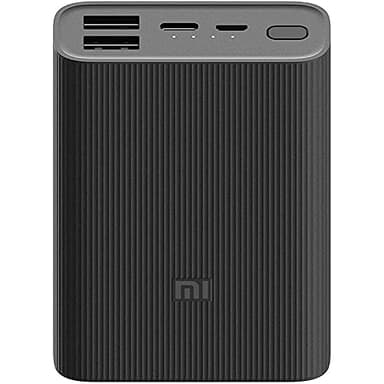 Xiaomi Mi Ultra Compact 10000mAh Power Bank, 37Wh Battery Pack Charges 3 Devices at Once Through 2 USB 1 USB-C, Dual Micro-USB/USB-C Input Port, Portable Charger for iPad Galaxy 5G Chromebook Tablets