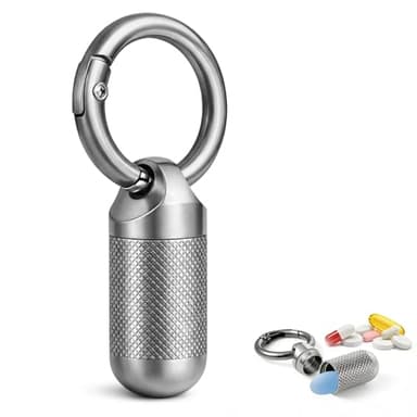 Small Pill Case, Titanium Keychain Pill Holder, Mini Pill Case for Travel, Small Metal Pill Organizer, Portable & Waterproof Mini Pill Holder with Keyring- Tiny