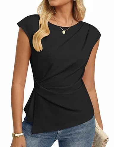 GRACE KARIN Womens 2026 Spring Short Sleeve Tops, Dressy Casual Peplum Shirts Outfit, Tunic Blouses Trendy Fashion Clothes Black L