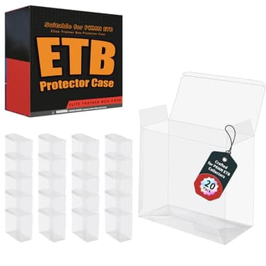 20 Pack ETB Protector Case Crafted for PKMN Elite Trainer Box Protector Cases 0.5mm Thick PET Plastic PKMN ETB Case Protector Crystal-Clear Heavy Duty with Auto-Locking Bottom & Protective Film
