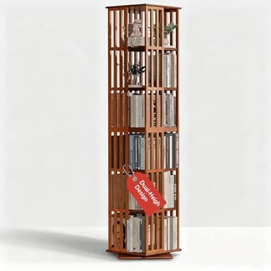 Lauxery Rotating Bookshelf Tower, 6-Tier 360° Bamboo Spinning Bookcase – Narrow Revolving Book Shelf, Floor Standing Space-Saving Storage Book Shelves for Small Space, Corner & Home Office | Walnut