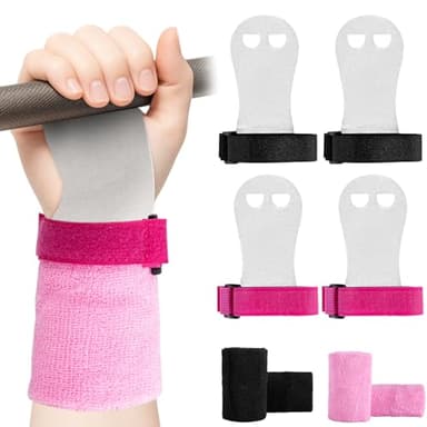 2 Pairs Gymnastics Hand Grips, Gymnastics Equipment for Kids, Gymnastics Wristbands Sets, Gymnastic Bar Grip Gloves and Gymnastics Wrist Support Sports Accessories for Workout Exercise, Pink, Black