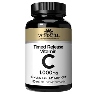 Windmill Natural Vitamins Vitamin C 1,000mg Time Released, with Rose HIPS and Bioflavonoids, Packed with Antioxidants, Supports Immune System, 180 Servings, 180 Count