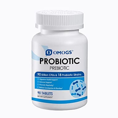 OMOGS Probiotics 90 Billion CFUs 18 Strains,with 3 Organic Prebiotics & Vitamin C,Nutritional Supplement for Women,Men & Kids,Support Metabolism,Immunity and Digestive Health,Non-GMO, 90 Tablets