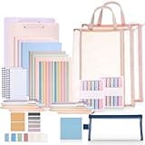 54 Pieces Aesthetic School Supplies Including Pastel Highlighters Document Bags Pencils Notebooks Pencil Pouch Ink Pens Sticky Notes Erasers Back to School Stationary Kit Supplies(Macaron Color)