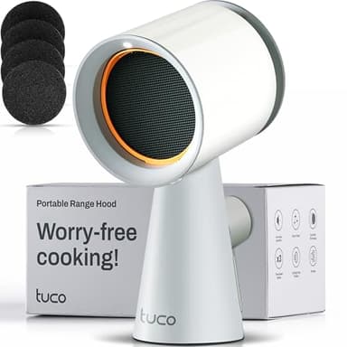 TUCO Portable Range Hood, Countertop Kitchen Exhaust Fan with 3 Speeds, 5-Layer Filter, Powerful Smoke Removal, Low Noise, Oil Cup, Air Purifier for Apartments, Dorms & Indoor BBQ Smokeless – Grey