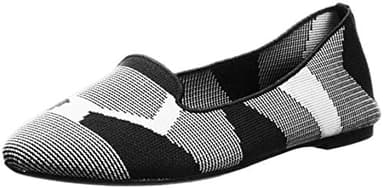 Skechers Modern Comfort Women's Women's Cleo-Sherlock-Engineered Knit Loafer Skimmer Ballet Flat, Black/White, 8 M US