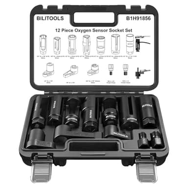 BILITOOLS 12-Piece O2 Oxygen Sensor Socket Set 7/8" (22mm), 1" & 1-1/16", Offset Oxygen Sensor Wrench Set includes Oil Pressure Switch Socket, Oil Sending Unit Socket