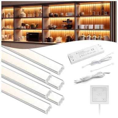 VST Under Cabinet Lighting 6 Pack, Smart LED Light Bars 2700K-6500K Dimmable, App & Voice Control for Google Home & Alexa, Remote & Hand Wave, Seamless Linkable 12V Plug-in for Kitchen, Closet, Shelf