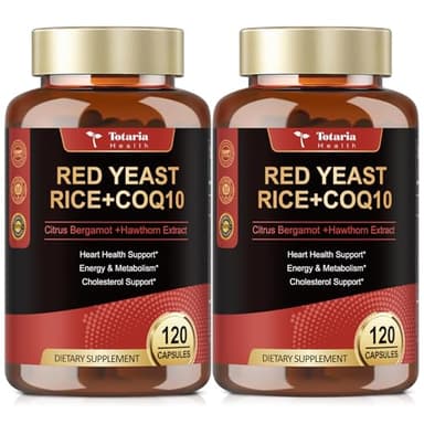 (2 Packs) Red Yeast Rice with CoQ10 Supplement - Citrinin Free Red Yeast Rice 2,000 mg Capsules with CoQ10 100mg Plus Citrus Bergamot - Niacin-Free, Cholesterol & Energy Supplement 3rd-Party Tested