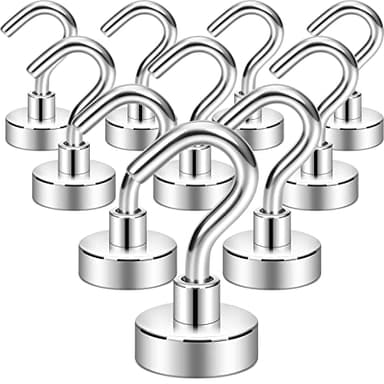 Neosmuk Magnetic Hooks, Heavy Duty 30lb+ Strong Magnet Hook for Cruise Cabins, Cruise Ship Essentials for Hanging, Metal Wall Refrigerator Hangers (Silver White, 10 Pack)